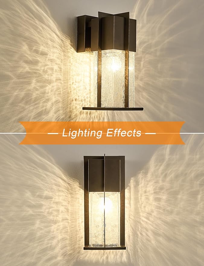 Oil Rubbed Bronze Outdoor Wall Light Fixtures with Crack-Like Glass Modern Outdoor Sconce Exterior Lighting IP65 Waterproof Front Porch Light Wall Mount for Garage Patio Front DoorBrown