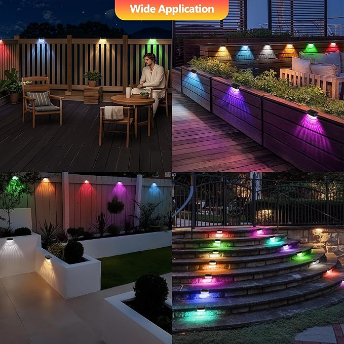 BrizLabs Solar Fence Lights 12 Pack RGB &amp Warm White &amp 11 Colors Changing LED Solar Deck Lights with IP65 Waterproof Red White &amp Blue Outdoor Step Light Patio Fence Light for Patio Yard