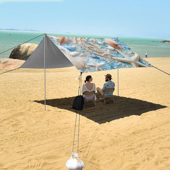 Camping Sun Shelters Starfish and Shells on Beach Beach Canopy 126 * 110.2in