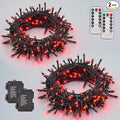 YEGUO Valentine’s Day String Lights Battery Operated 2 Pack Each 33ft 100 LED Red Christmas Lights Outdoor Waterproof Green Wire Fairy Light Indoor with Remote
