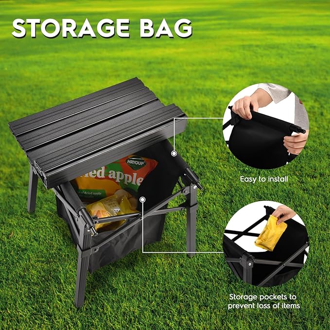 Aluminum Camping Side Table Compact Folding Outdoor Portable Beach Small Camp Table with Carry Bag and Storage Picnic Hiking Fishing Grill