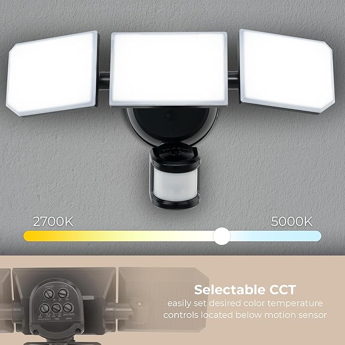 Guardian Flood and Security Wall Light with 3 Lights 3400 Lumens 30 Watts and Programmable Motion and Photo Sensor in Black