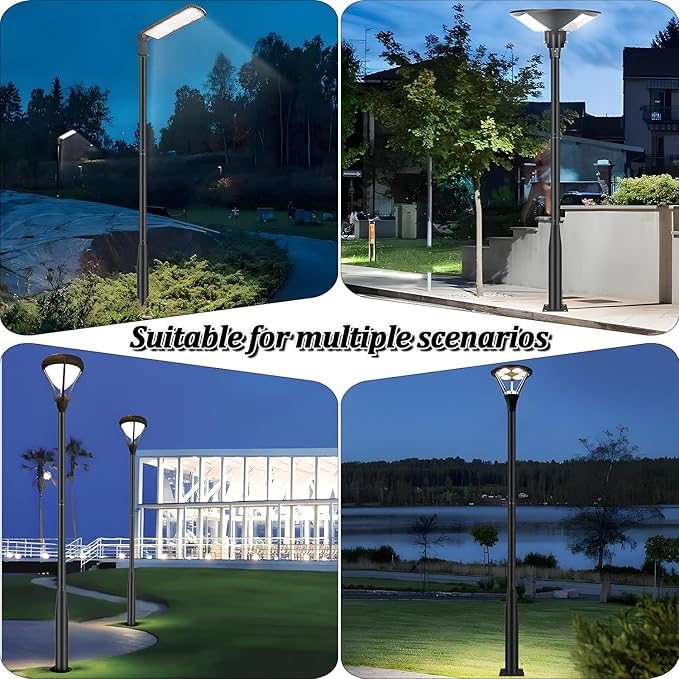 Street Light Pole 20Ft - Black Outdoor Adjustable Metal Solar Street Lamp PostSuitable for Street Courtyard Porch Exterior Patio Flag Lighting Fixtureswith Mounting Rebar Cage Base Accessory