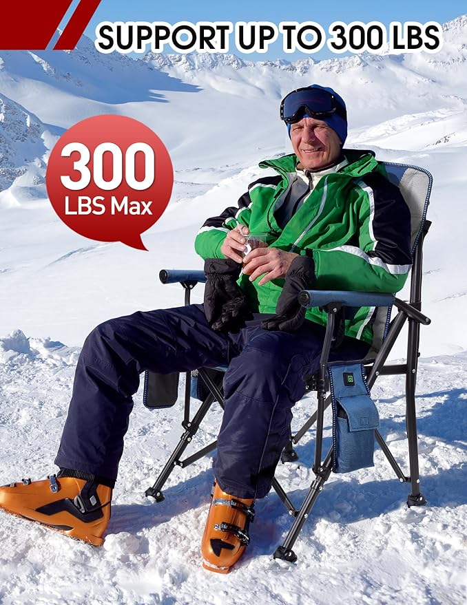 Heated Camping Chair for Adults Heats Back and Seat 3 Heat Levels Fully Padded Heated Folding Chair for Outdoor Sports with Cup Holder Rich Pockets Battery NOT Included