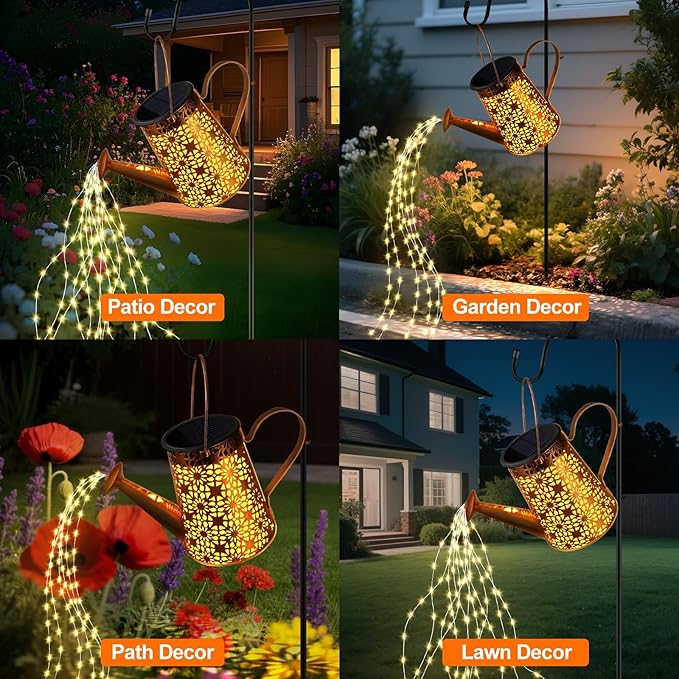 Forlivese 2PCS Solar Watering Can with Lights Solar Lights Outdoor Decorations with HangingWaterproof Watering Can Landscape Light for Patio Gardening Pathway 90LED