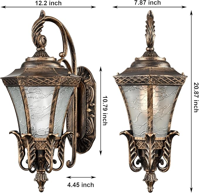 Black and Gold Sconces Wall Lighting 20.87 H Exterior Wall Light Fixture Waterproof Aluminium with Glass Outdoor Lanterns for Front Porch Patio Garage Hallway