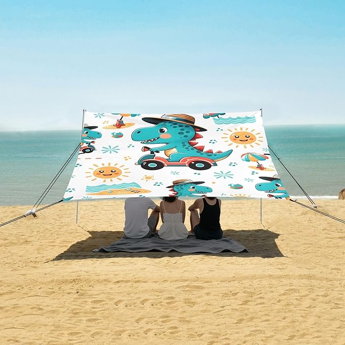 Beach Tent Sun Shelter Dinosaurs Drive in Summer Lightweight &amp Easy Setup Beach Shade Canopy for Camping Fishing