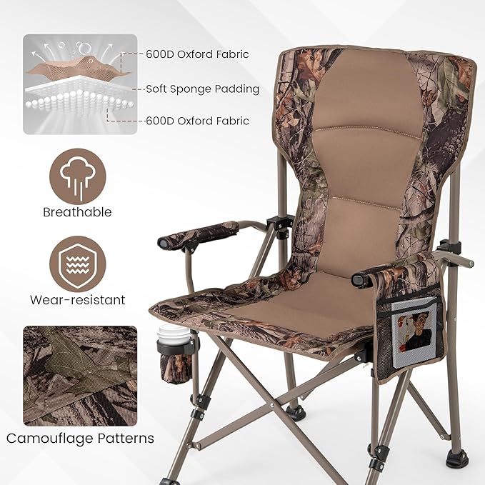 Tangkula Folding Camping Chair Portable Camp Chair with Padded Seat Cup Holder Storage Pocket Outdoor Lawn Chair with Carrying Bag for Fishing Picnic Travel No Assembly Needed