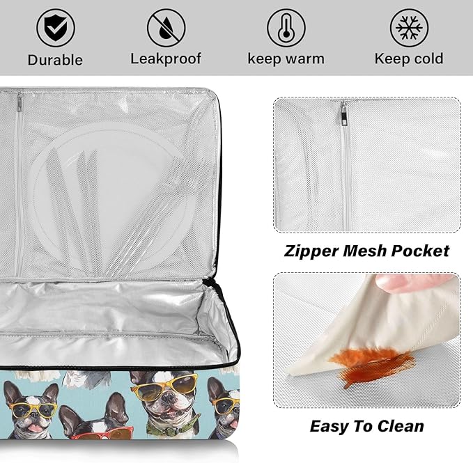 Casserole Carrier Dog Wearing GlassesInsulated Casserole Carrier for Hot or Cold Food Thermal Lunch Tote for Potluck Parties Picnic Beach Fits 9 x 13 Inches Baking Dish
