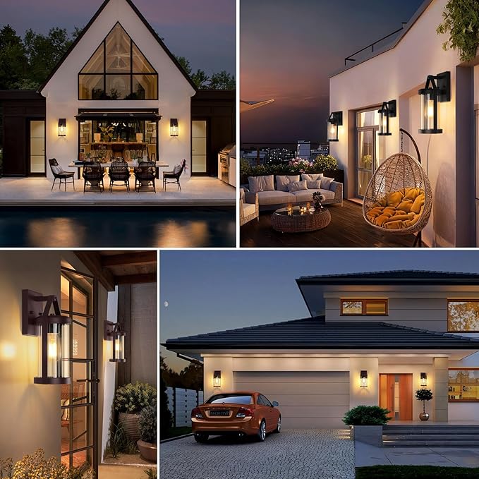 2-Pack Outdoor Wall Lights Waterproof Light Fixtures Wall Mount with Clear Ribbed Glass Modern Brown Exterior Wall Sconce Front Porch Outside Lights for House Patio Garage Bulbs Not Included
