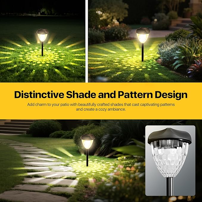 Ensenior 12-Pack Solar Lights Outdoor 14.17 Auto ON/Off 3000K LED Solar Garden Lights for Pathway Yard Patio Walkway Planter Waterproof Energy-Efficient Landscape Lighting