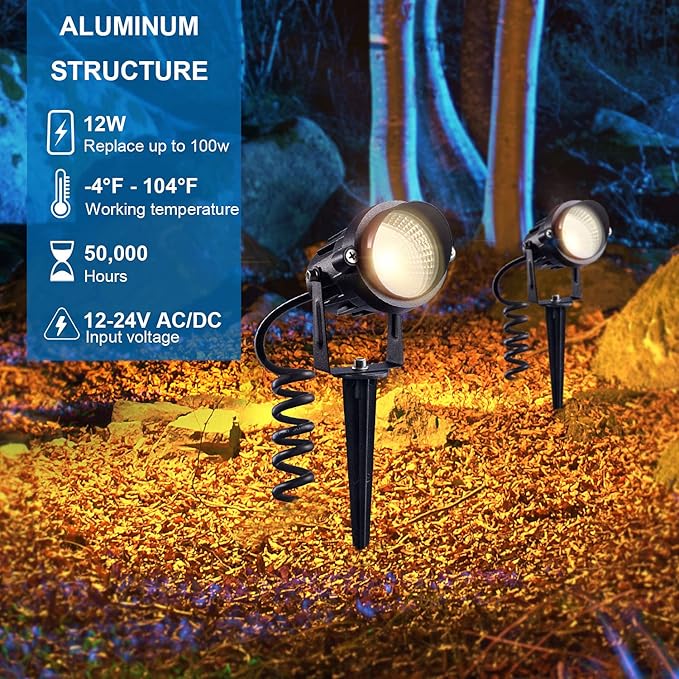 SUNVIE 12W Low Voltage Landscape Lighting Landscaping Lights with Connectors Outdoor LED Landscape Light 3000K Waterproof Tree Flag Lights Low Voltage Lighting with Stand for Garden Yard Path 16 Pack