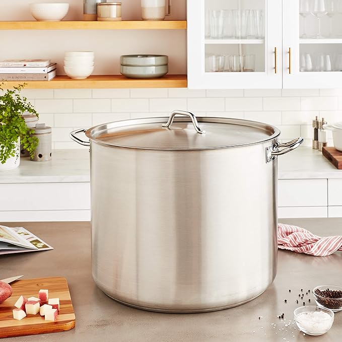 Winware Stainless Steel 80 Quart Stock Pot with Cover Silver