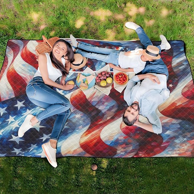 American Flag Picnic Blankets - Extra Large Waterproof Foldable Portable Picnic Blanket 60x80 Beach Blanket Outdoor Mat for Grass Park Hiking Travel