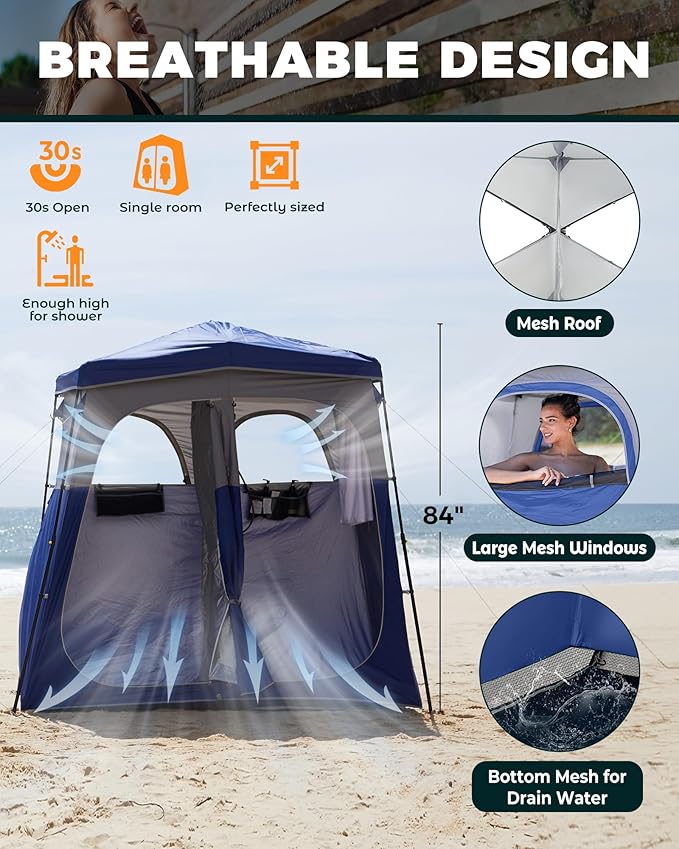 KingCamp Instant Shower Tent Portable Superior Stable Privacy Shelter 2 Large Rooms Outdoor Toilet Tent with Floor for Beach Camping &amp Hiking Setup in Under 60s