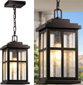 VIANIS Large Outdoor Pendant Lights for Porch Oil Rubbed Bronze Farmhouse Hanging Porch Lights Outdoor with Tempered Glass Anti-Rust Waterproof Exterior Chandelier for Patio with Adjustable Chain