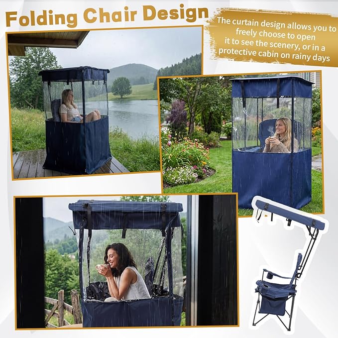 Juexica Camping Chair with Canopy Shade Outdoor Folding Chair with Adjustable Shade 4 Removable Curtains Sports Portable Camping Seat for Cold Weather Fishing Beach 1 Person
