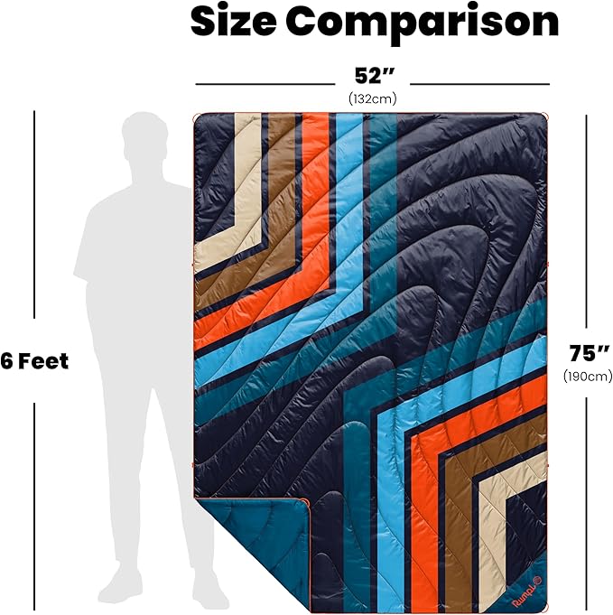 Rumple Original Puffy 1-Person Blanket for Camping and Outdoors Midnight Retro Stripes