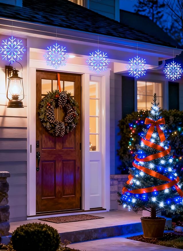 Brightown Snowflake Lights OutdoorTotal 20-Pack Snowflake Christmas Pathway Lights Outdoor Christmas Decorations Yard Sidewalk Walkway Driveway Marker Stake Blue &amp White