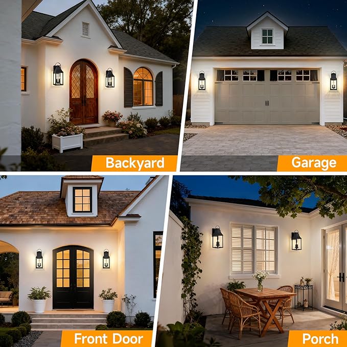 tewei Dusk to Dawn Outdoor Lighting Fixture 20'' Large Porch Lights Outdoor Sconce Lights 2-Light Black Exterior Lights for House Waterproof Outside Patio Lanterns for House Garage 1-Pack