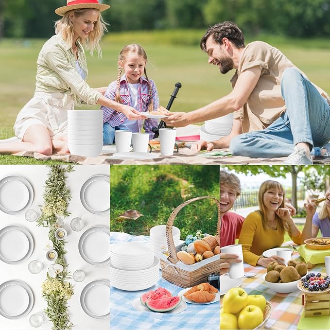 White Plate Set Dishes Set for 8 includes Dinner PlatesPasta BowlsSoup Bowls and Drinking CupsUnbreakable White Dining Dishware Sets Microwave Dishwasher Safe For Kitchen Dorm Office Outdoor32PCS