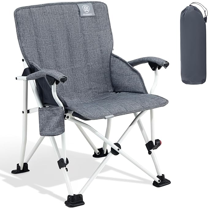 EVER ADVANCED Kids Camping Chairs with Cup Holder Padded Folding Camping Chair Outdoor with Safety Lock Carry Bag Lightweight Portable Camp Chairs for Beach Balcony Patio Supports 150lbs Grey