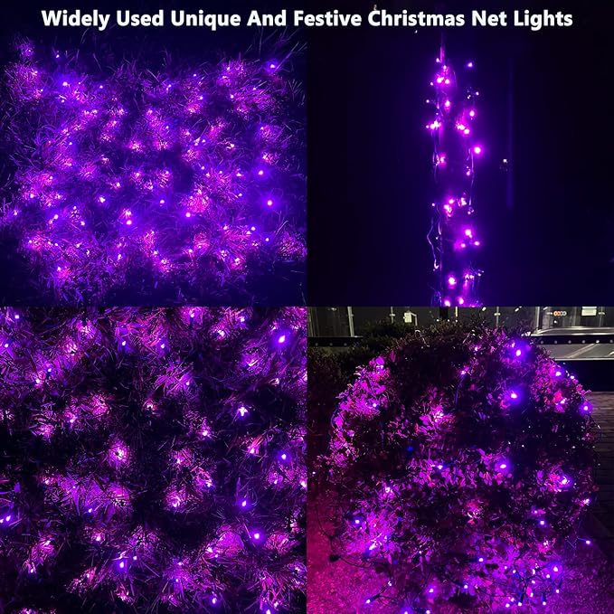 HISHINY Halloween Lights Outdoor144LED 6ftx6ft Purple Net Lights with Connectable WaterproofUL Certified and Durable Black Wire Design for BushesTrees Outdoor Indoor Party Decorations