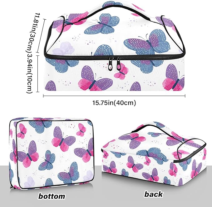 Casserole Carrier Beautiful Pattern ButterfliesInsulated Casserole Carrier for Hot or Cold Food Thermal Lunch Tote for Potluck Parties Picnic Beach Fits 9 x 13 Inches Baking Dish