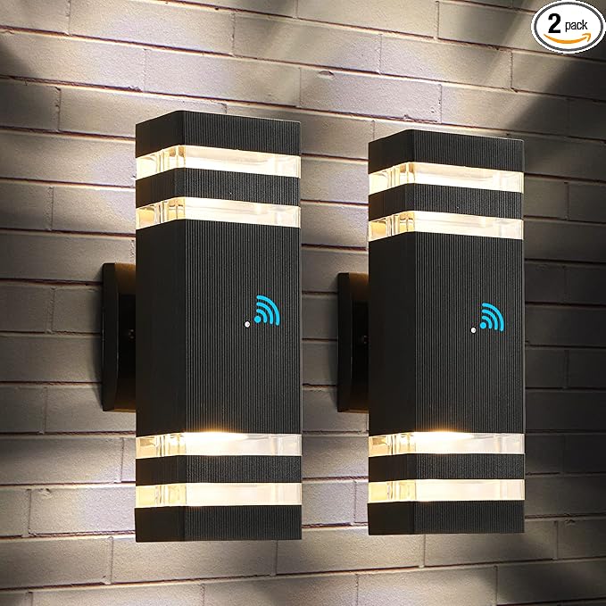tewei Dusk to Dawn Outdoor Wall Lights Fixture Up and Down Porch Lights Outdoor Wall Black Modern Exterior Lights IP65 Warm White 3000K Waterproof LED Wall Sconce for House Garage 2 Pack