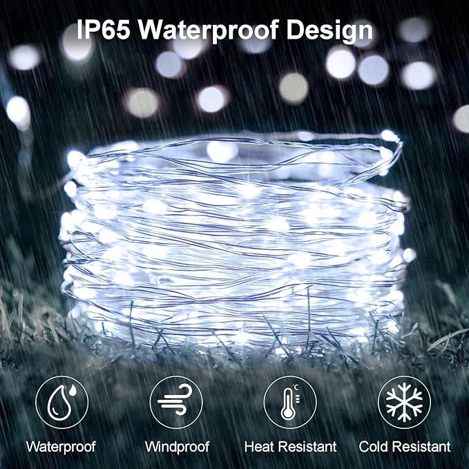 4 Pack Solar Fairy Lights 131.2Ft 400 LED Twinkle Lights with 8 Modes Waterproof Silver Wire String Lights for Garden Patio Party Weding Decorations (Cool White)