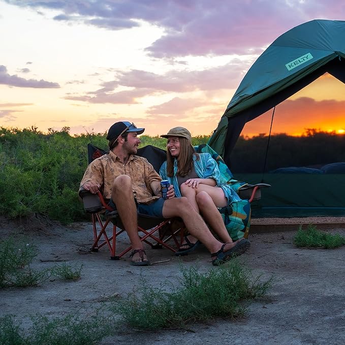 Kelty Low Loveseat Oversized 2-Person Heavy Duty Folding Camp Chair Double Seat for Soccer Games Tailgating Beach Days (Low Height/Deep Lake)