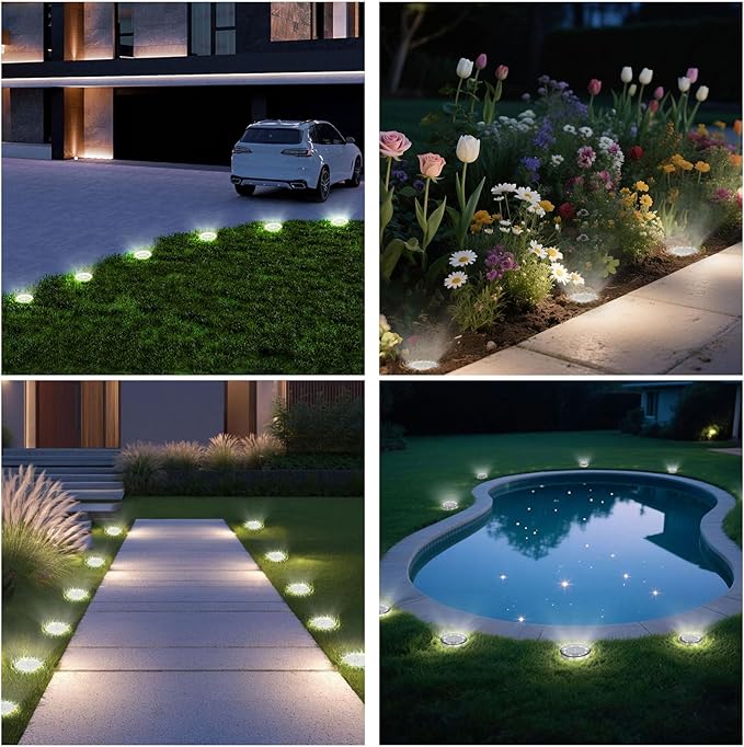 Solar Lights Outdoor 16 Pack Solar Garden Outdoor Waterproof Pathway Lights Bright In-Ground Light Outdoor Lighting Decor for Lawn Patio Yard Driveway Step and Walkway White Light