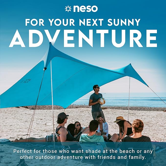 Neso Gigante Portable Beach Tent Sun Shelter - Lightweight Beach Shade Canopy - Easy Setup for Family Outings - Patented Reinforced Corners - UPF 50+ - 8ft Tall 11 x 11ft - Save The Whales