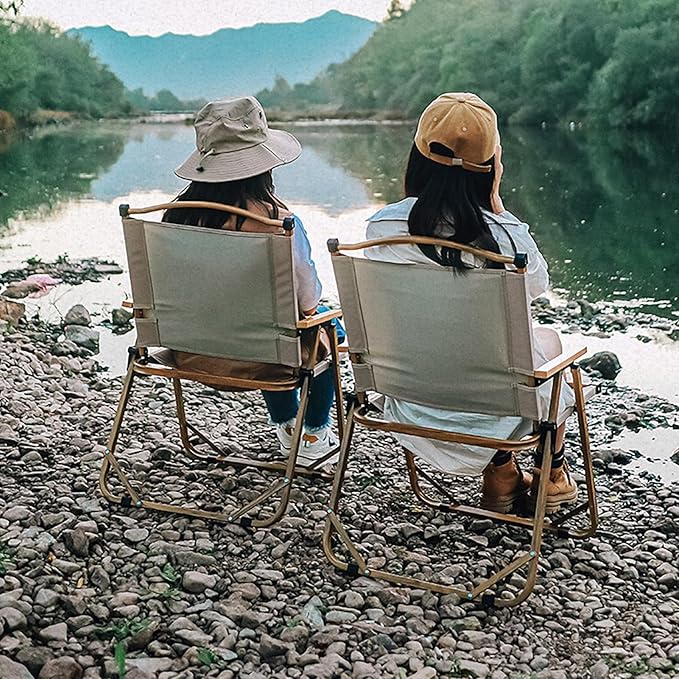 Folding Camping Chair Modern Outdoor Folding Chairs with Wood Armrest Portable Outdoor Folding Chairs for Adults Heavy Duty for Beach Fishing Trip Picnic