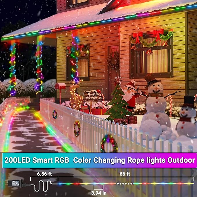 Jnaurb RGB Color Changing Rope Lights Outdoor 33ft 100LED Smart String Lights with Remote &amp APP Control Waterproof Music Sync Rope Lighting - DIY Flexible Tube LED Lights for Bedroom Garden Wedd