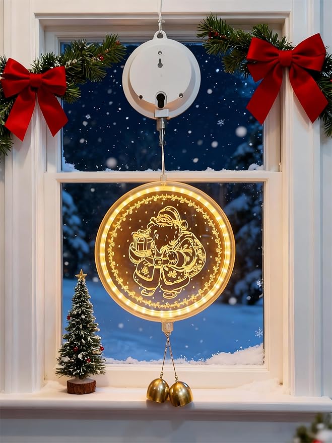 Solar Hanging Lights - Outdoor Indoor Christmas Decorations for Window Garden Patio PorchHoliday Home Decor (Jolly Santa)