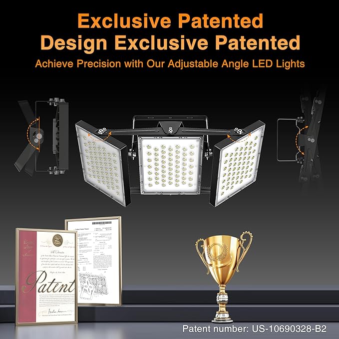 SOLLA 2025 Elite New Upgraded LED Flood Light Outdoor 300W 2 Pack 45000lm Stadium Flood Lights 5000K IP66 Waterproof Adjustable Adjustable Floodlight for Street Parking Lot
