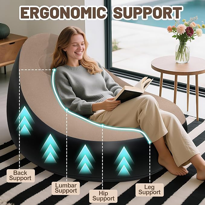 Inflatable Chair for AdultsPortable Inflatables Chairs with OttomanFlocked Surface inflatables CouchWaterproof Blow Up chairComfortable inflatable Couch for CampingGaming(Without Pump)1PK