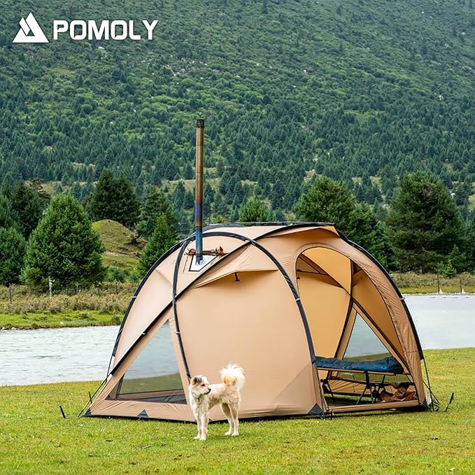 POMOLY Dome Tent Freestanding Camping Hot Tent Barracuda 2 Portable Wood Stove Tents for 1-2 Person Backpacking Hiking