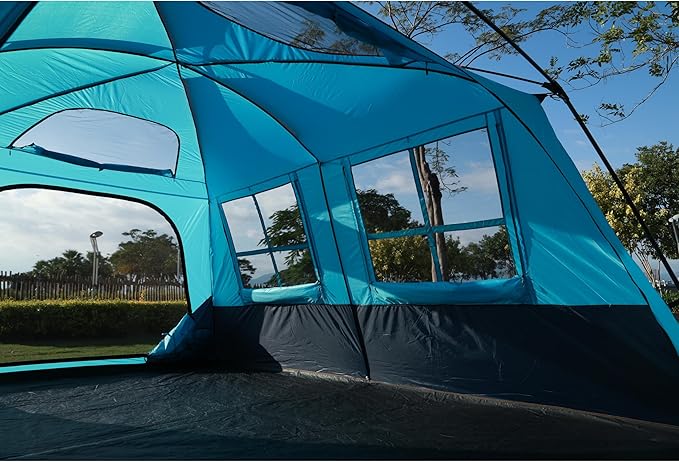 KTT Extra Large Tent 12 PersonFamily Cabin TentsAwning2 Rooms4 Doors and 4 Windows with MeshStraight WallWaterproofDouble LayerBig Tent for OutdoorPicnicCampingFamily Gathering