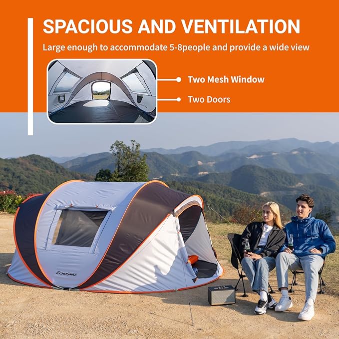 EchoSmile Instant Pop Up Camping Tent 2/4/6 Person Easy Setup Tent Water Resistant Dome Portable with Carry Bag