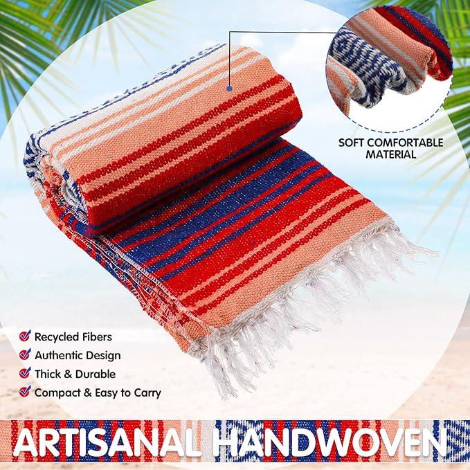Haull 10 Pcs Large Mexican Blankets Bulk 51 x 71 Mexican Serape Blankets Yoga Authentic Throw Colorful Striped Falsa with Fringed for Outdoor Car Travel Camping Beach Picnic Patio Mat Towel