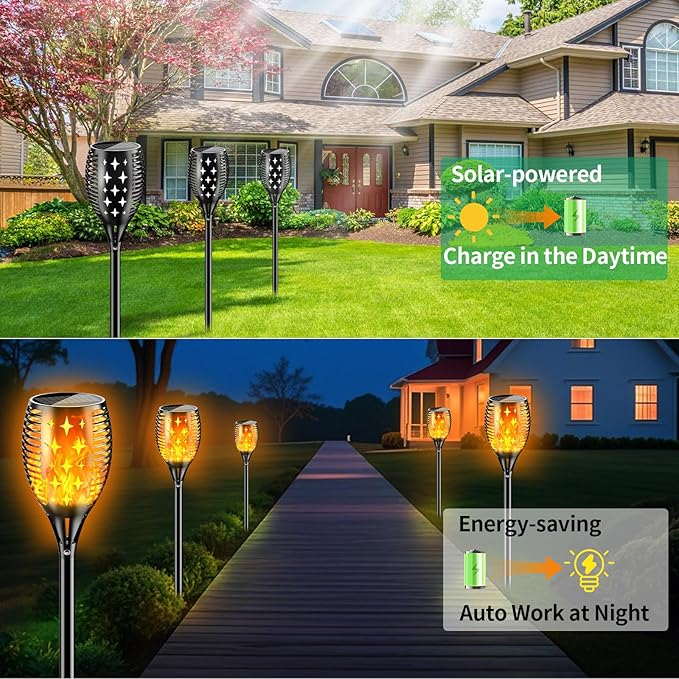 YoungPower 43'' Large Solar Torch Lights Flickering Flames Torches Waterproof Outdoor Flame Decoration Lighting for Yard Driveway 2 Pack