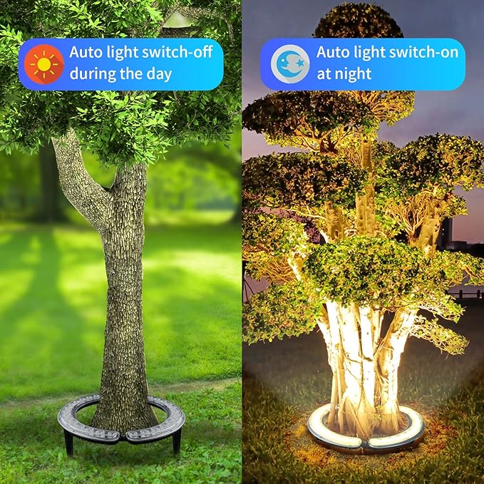 Solar Palm Tree LightsSuper Bright 32 Led 5 V 12000mah Landscape Spotlights for Big Tree Lighting Solar Uplights for Trees Floodlights Home Garden Christmas Party Outdoor (Cool Light)
