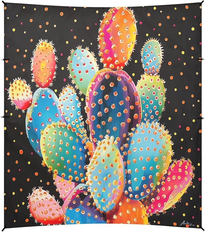 ALAZA Rainbow Cactus Cacti Polka Dots Beach Tent Sun Shelter UPF50+ Protection Beach Shade Canopy w/ 4 Sandbags for Outdoor Camping Fishing Backyard Fun Picnic 10x9 ft