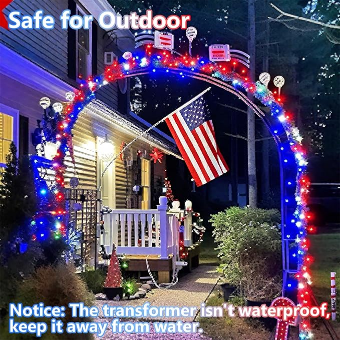 YEGUO 165ft 500 LED Red White and Blue Lights 4th of July Decorations String Lights Plug in Indoor Outdoor 8 Modes Clear Wire Patriotic Light for Independence Day Holiday Memorial Day Party Decor