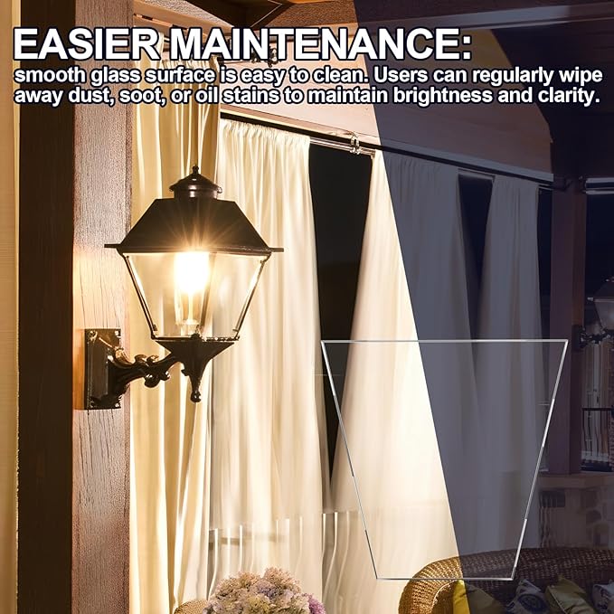 Yookeer 2 Pcs Tempered Glass Pane for Outdoor Gaslights Clear Heat-Resistant Replacement Glass Thick (Standard)