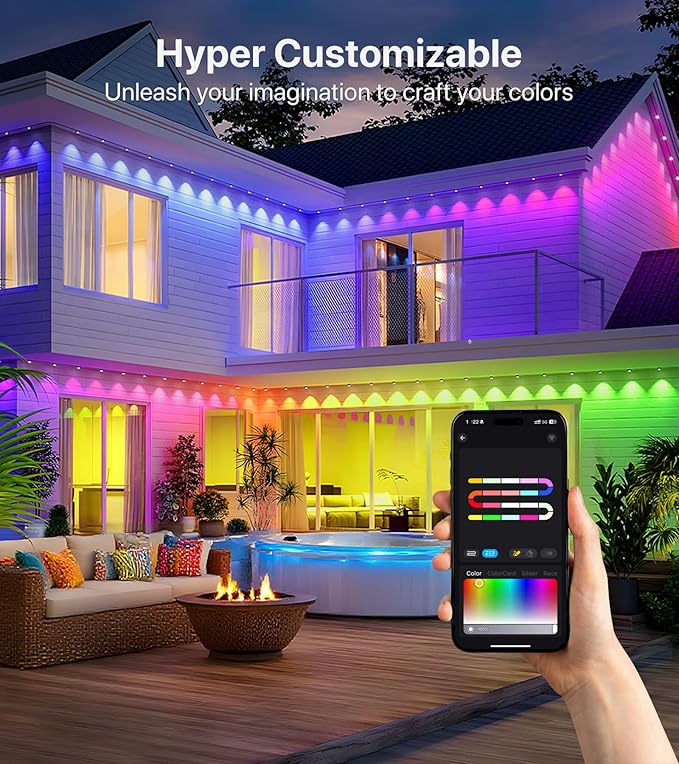 Permanent Outdoor Lights 50FT RGB+IC LED Lights with Smart APP &amp Remote Control 72 Scene Modes Waterproof IP65 for Holiday Christmas Yard Decorations(Extension Cord Not Included)