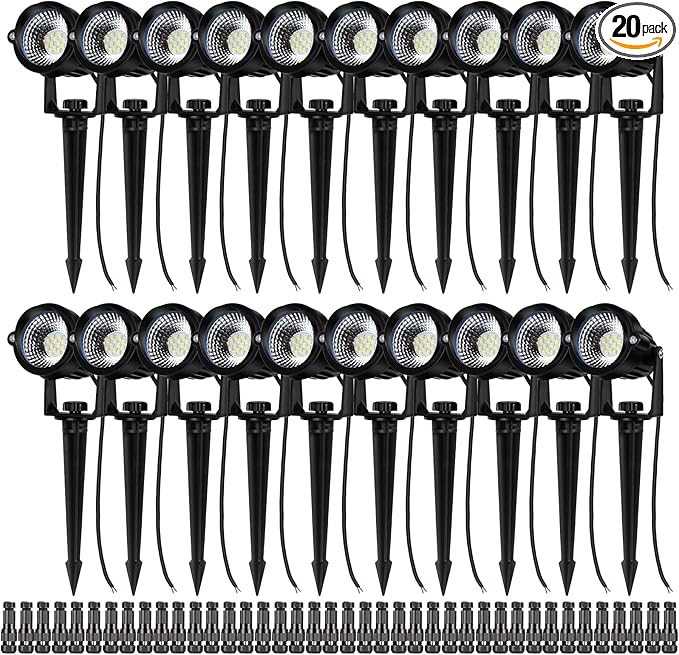 12W Landscape Lights Low Voltage LED Landscape Lighting Spotlight Waterproof Garden Pathway Christmas Decorative Lights Outdoor 20 Pack with Connector (Warm White 3000K)