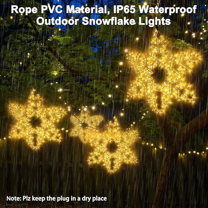 DBFAIRY 27 Christmas Big Snowflake Hanging Lights Outdoor Christmas Lights Plug in Window Snowflake Sculpture Light with Long 16.8ft Leading Cable for New Year Wall Window Porch Decor